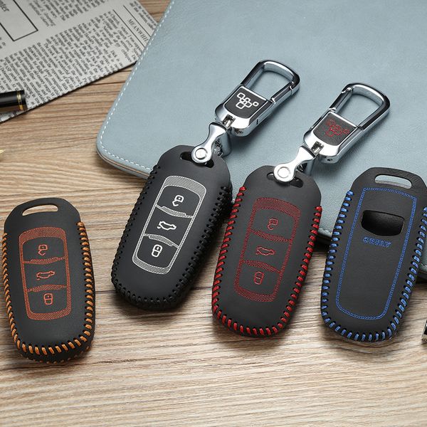 

leather key cover for geely emgrand ec7 ec718 ec715 global hawk gx7 car key bag/case wallet holder key