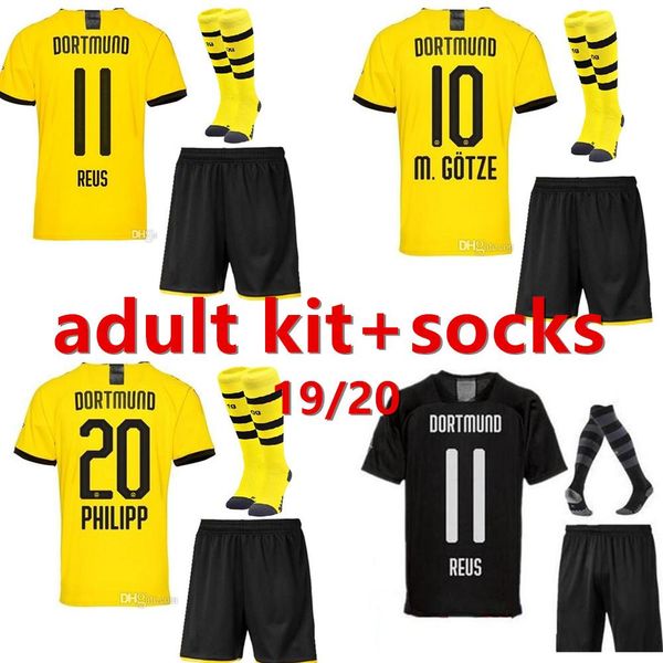 

thai bvb borussia dortmund kit soccer jersey 2019 2020 gotze reus brandt hummels jersey 19 20 paco alcacer football kits shirt, Black