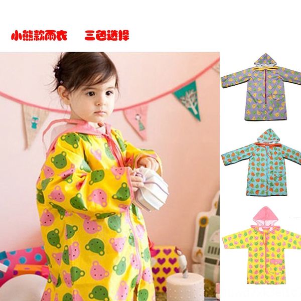 

lindamomo children's coat korean bear cloak rain gear print children's primary school students poncho rain gear boys and girls, Black