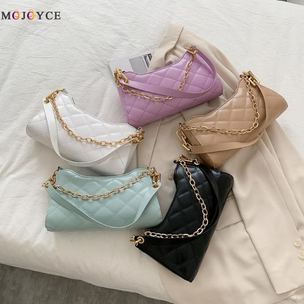 

fashion lattice pattern women handbags totes pu leather chain underarm shoulder bag solid color female office travel totes