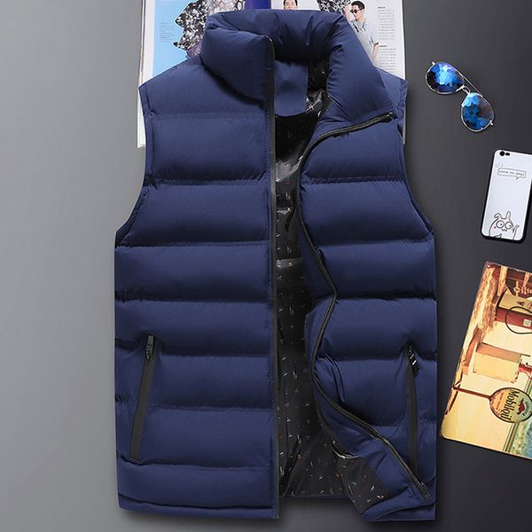 

brand mens winter sleeveless jacket men down vest men's warm thick coats male cotton-padded work waistcoat gilet homme vest, Black;white