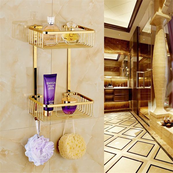 

bathroom shelf brass bath shower rack bath shower shelf caddy holder wall mounted gold/chrome 1-2 tier corner