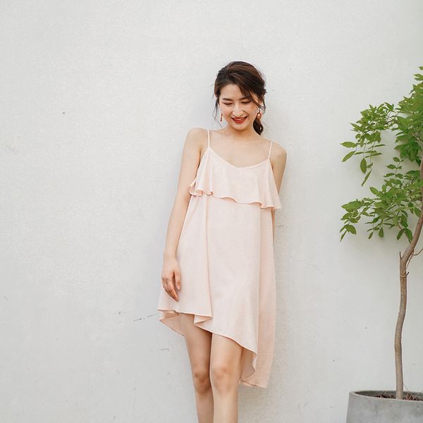 

s020 cute women summer loose homewear pregnant suspenders nightdress, Black;red