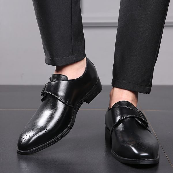 

men dress shoes handmade british brogue style paty leather wedding shoes men flats leather oxfords formal shoes larg, Black