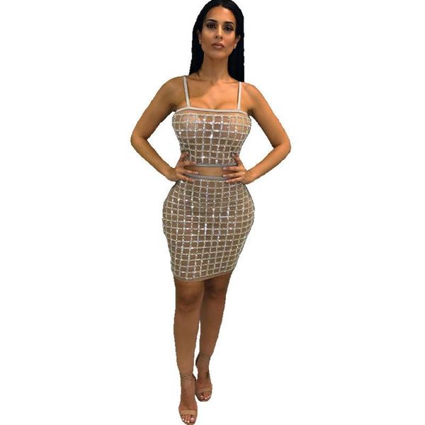 

2020 cy8062 autumn gilding elastic force imitate real silk camisole dress, Gray