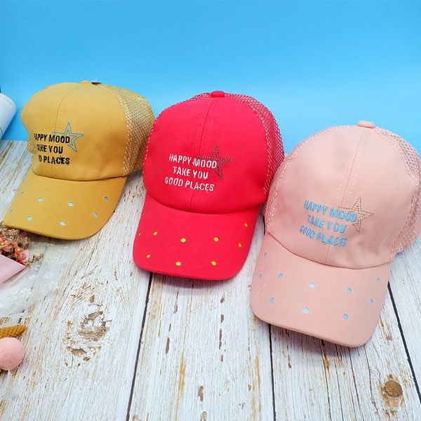 

children's baseball boys and sun hat baseball sun hat girls sunshade breathable sunscreen cap colored letter embroidered cap, Blue;gray