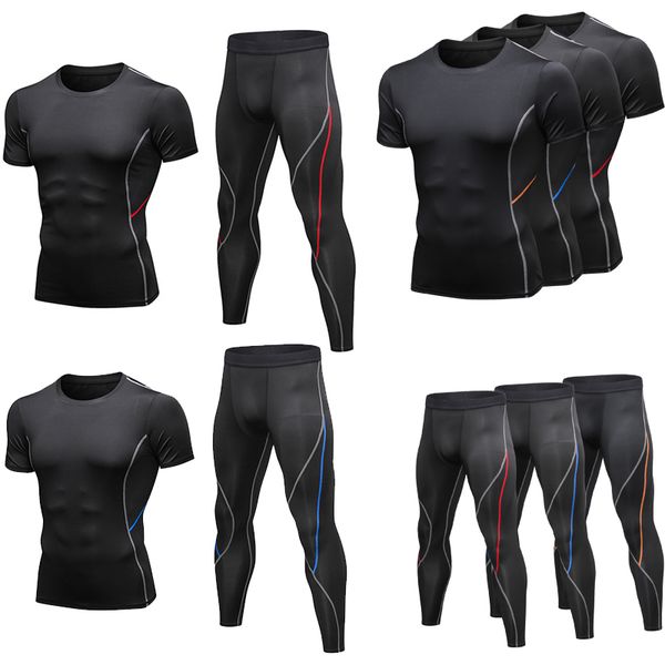 

2020 men's t-shirts quick dry tight fitness running t shirts men brand short sleeve gym sport compression shirt men's sportswear, Black;blue