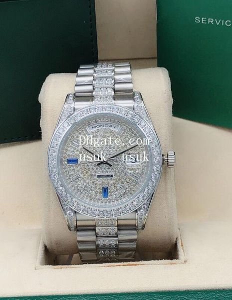 

wholesale price 8 style 41mm pave full diamond 228349 118388 calendar automatic fashion men's luxury watches wristwatches, Slivery;brown