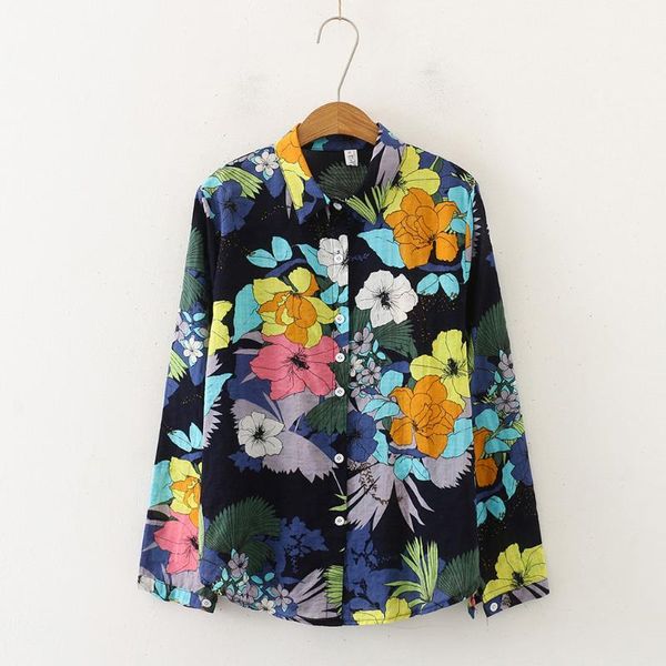 

women's multicolor floral printed shirts fashion autumn lapel long sleeve button down shirt women's shirts camisas hombre, White