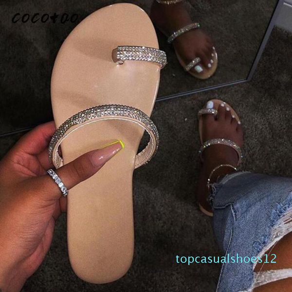 

2020 new fashion color amazon large size rhinestone temperament clip toe holiday beach sandals and slippers t12, Black