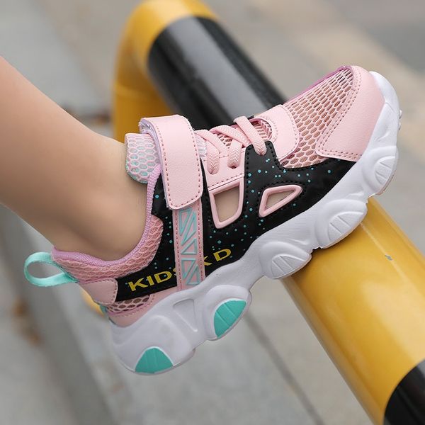 

girls sports ' autumn 2020 new daddy shoes girls' pink mesh children's sports shoes mesh leisure, Black