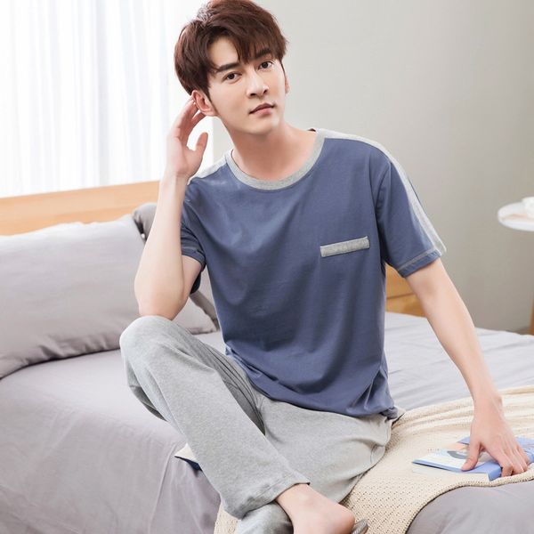 

men's sleepwear men pajamas summer pure cotton short sleeve trousers thin spring and half loose-fit plus-sized home w, Black;brown