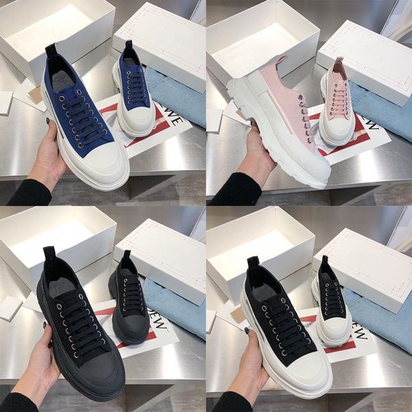 

tread slick lace-up platform shoes low canvas casual shoe men women triple vintage designer luxury sneakers blue red, Black