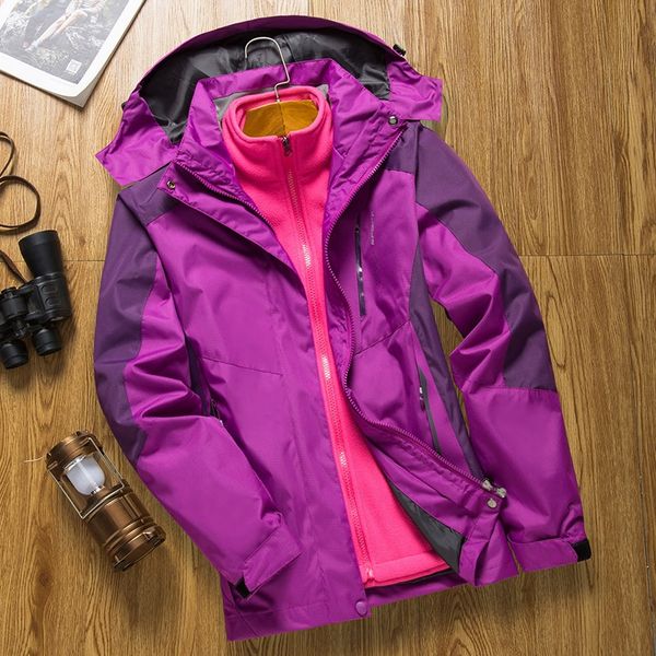 

k3c2m snow detachable mountaineering couple windproof wooljacket woolwaterproof fleece liner women's three-in-one snowsuit detachable m, Blue;black