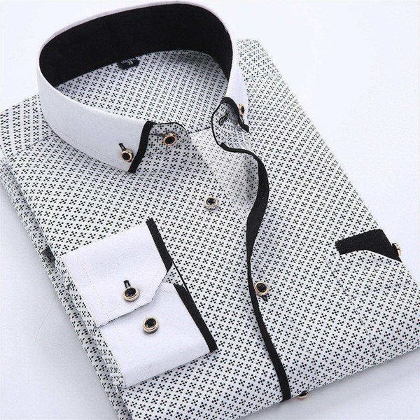 Camisas sociais masculinas Camisas sociais masculinas Designer Casual Slim Fit Manga longa Camisa de negócios Masculina Dot Print Outono Camisas de algodão formais masculinas nova marca