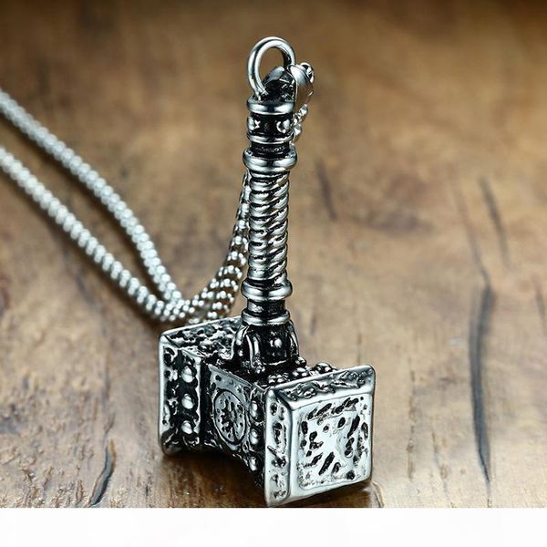 

mens solid viking thors hammer pendant necklace stainless steel vintage mjolnir norse jewelry, Silver