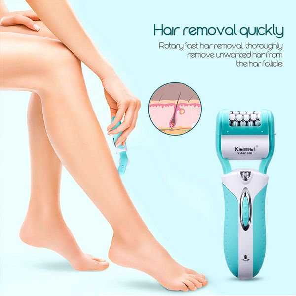 

2016 kemei 6198b rechargeable epilator shaver depilador facial light blue hair removal three in one lady epilator electric hair removal iald