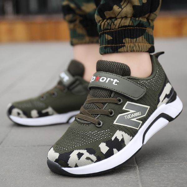 

hs6an 2020 new sneakers magic children's flying weaving autumn sports army green camouflage men's shoes anti-skid magic sticker le, Black