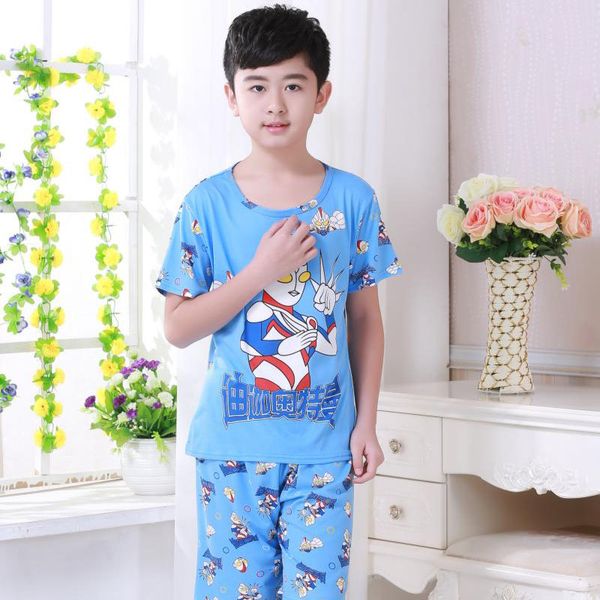 

kids boy pajamas suit summer pijama cartoon baby boys sleepwear t-shirt suit children pyjamas clothes homewear, White