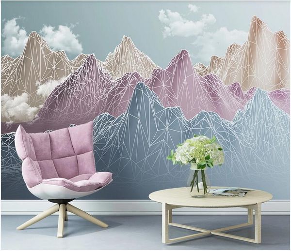 

3d p wallpaper custom mural modern minimalist abstract geometric mountain line tv sofa background wall art 3d stickers home decoration