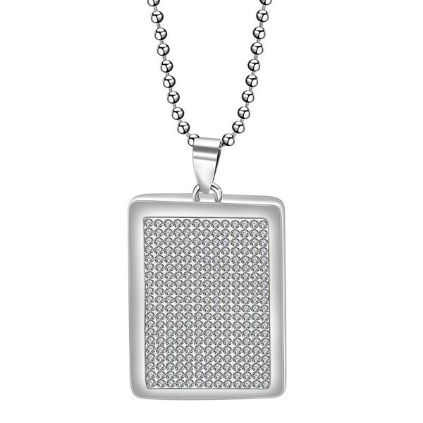 

fashion woman jewelry pendant necklaces 60cm leghth clear cz crystal pave stainless steel rectangle necklace for women, Silver