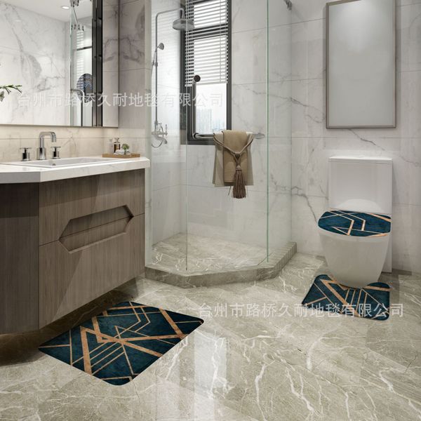 

printed non-slip non-slip pattern u-shaped sponge absorbent toilet anti-skid mat bathroom mat flannel toilet three-piece set