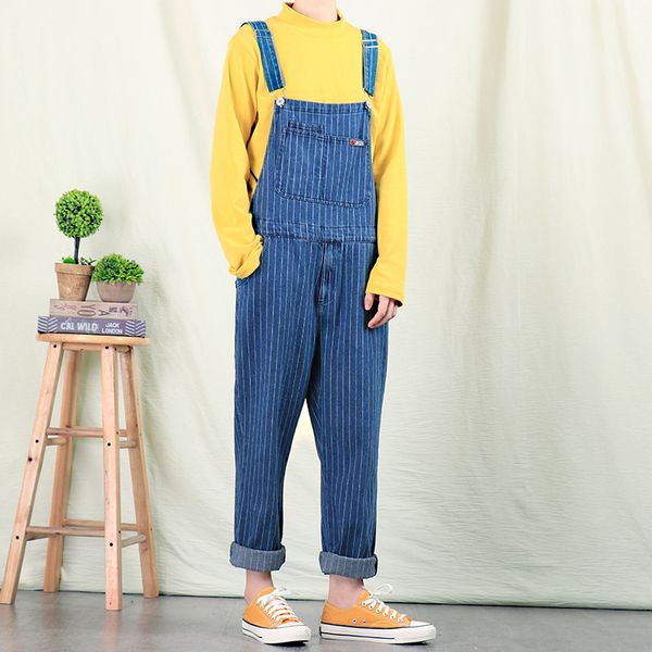 

men's jeans men 2021 japanese retro striped straight loose overalls suspenders korean version of the, Blue