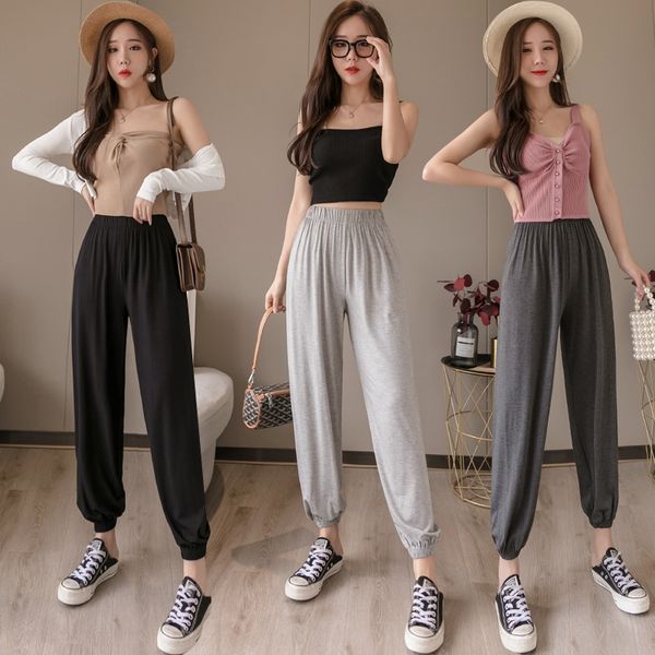 

bw2go super comfortable shorts and trousers and trousers new modal pants women's wide leg thin sports casual high waist loose ice silk, Blue