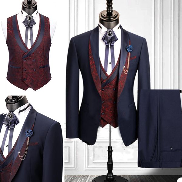 2020 Nuovi abiti da uomo 3 pezzi Smoking da sposa stampati Slim Fit Designer Groom Groomsmen Suit Mens Abbigliamento formale