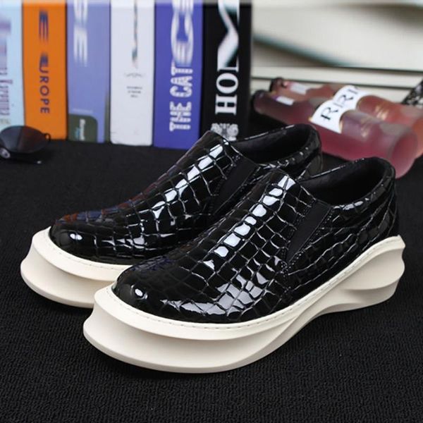 

mens casual slip on patent leather platform shoes casual comfy loafers hidden crocodile pattern sneakers shoes new l006, Black