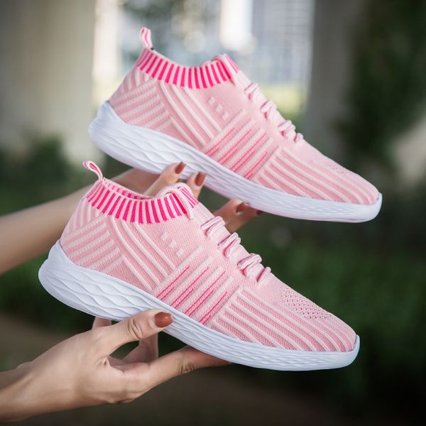 

upuper breathable women's sneakers fashion casual ladies flats shoes woman large size lightweight flying woven socks shoes, Black