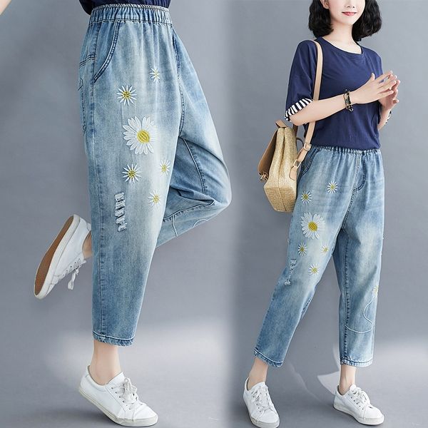 

большой размер жира сестра 2020 и новый небольшой цзоу ju вышитыми большой размер жира сестра 2020 и джинсы новые небольшие цзоу ju вышитые, Blue