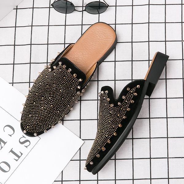 

fashion tide men casual shoes dancer dj rock leather slippers brand designer driving loafers light comfortable shoe, Black