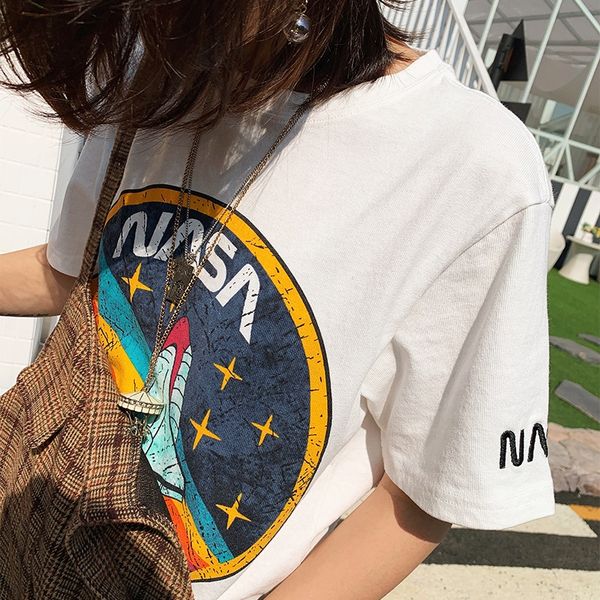 

pjsg9 cotton наса космического астронавт тенниска женщины тонкого жареная снежинкой старой все соответствует свободному верху весной и куртк, White