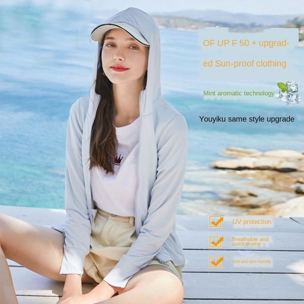 

3uuvq youyiku same style upgraded clothes hoodie sunscreen clothes men's uv protection mesh hoodie long sleeve sunscreen clothing women, Gray;blue