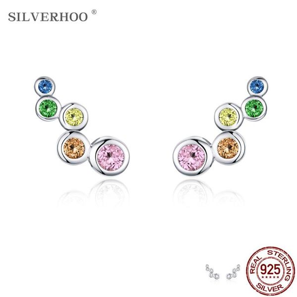 

silverhoo woman fashion earrings geometric 925 sterling silver jewelry engagement party gift long shiny zircon earring, Golden;silver