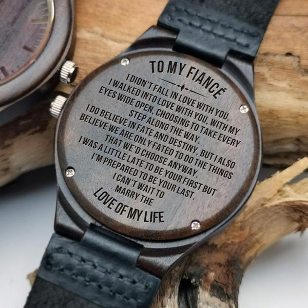 

to my fiancs- fashion automatic quartz sandalwood men watch engravd luminouswood watch luxury wristwatch birthday graduation gif, Slivery;brown
