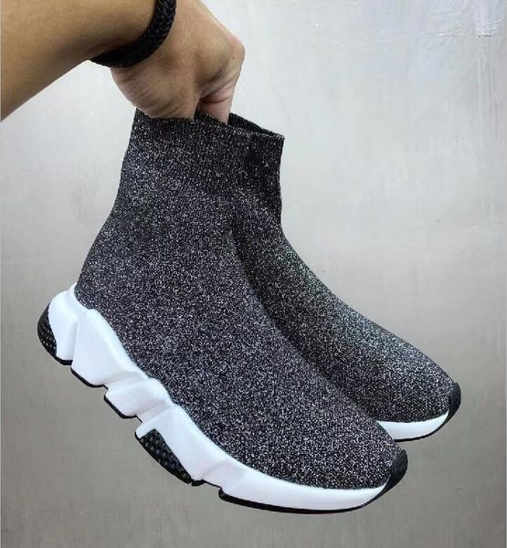 

luxury designer sneakers knit socks shoes women men red grey light bottom shoes hip hop high ankle boots chaussure homme, Black
