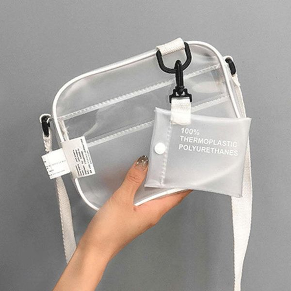 

causual pvc transparent clear woman crossbody bags shoulder bag plain handbag jelly small phone bags wide straps flap