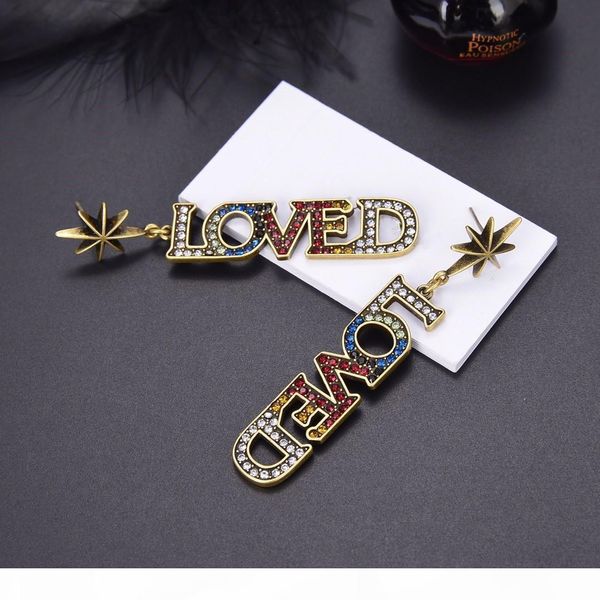 

e classic retro color diamond letter pendant fashion designer earrings luxury designer jewelry women earrings, Golden