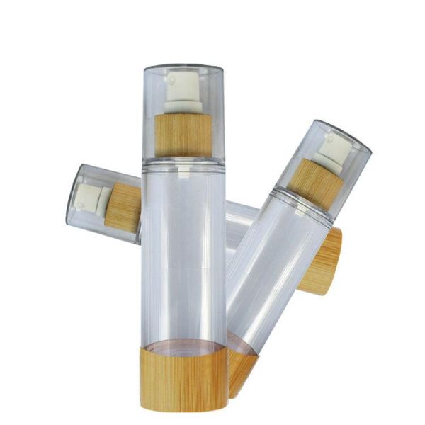 

bamboo cosmetic packaging bottle 20ml 30ml 50ml 80ml 100ml empty airless vacuum pump bottles for makeup cream serum lotion skin care