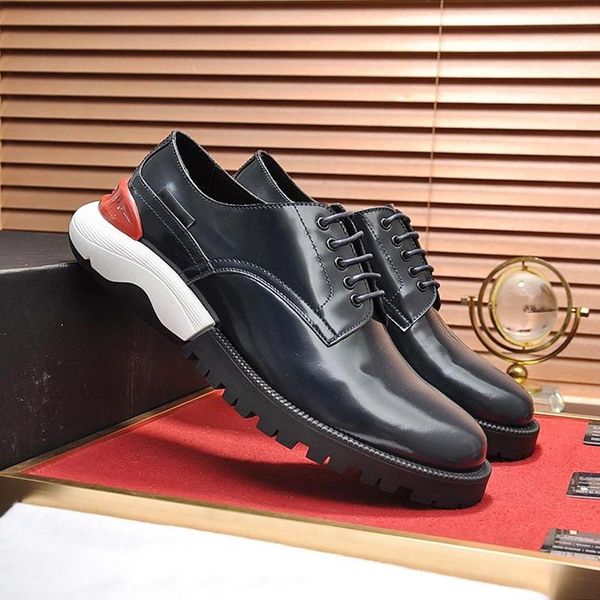 

derby shoes luxury men 's shoes sale fashion british comfortable leather breathable round toe thick sole lace up sneakers fast deliver, Black