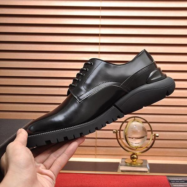 

derby shoes men 's shoes luxury breathable business vintage leather dress for male wedding formal flats round toe lacing office work s, Black