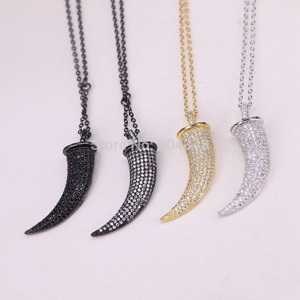 

10 strands zyunz micro pave cz clear black cubic zirconia women horn necklace, Silver