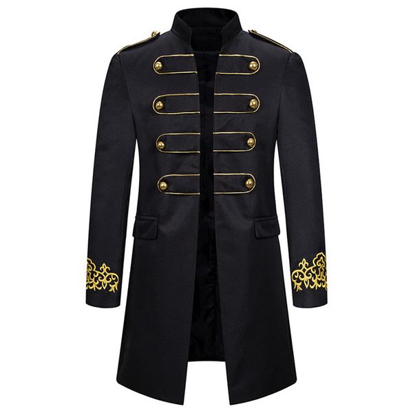 

men's trench coats mens medieval retro jacket costume embroidered cuffs standing collar long coat 2021, Tan;black