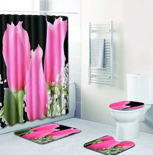 

3d printing bathroom four-piece curtain carpet shower curtain four-piece set toilet carpet shower mat mat hair