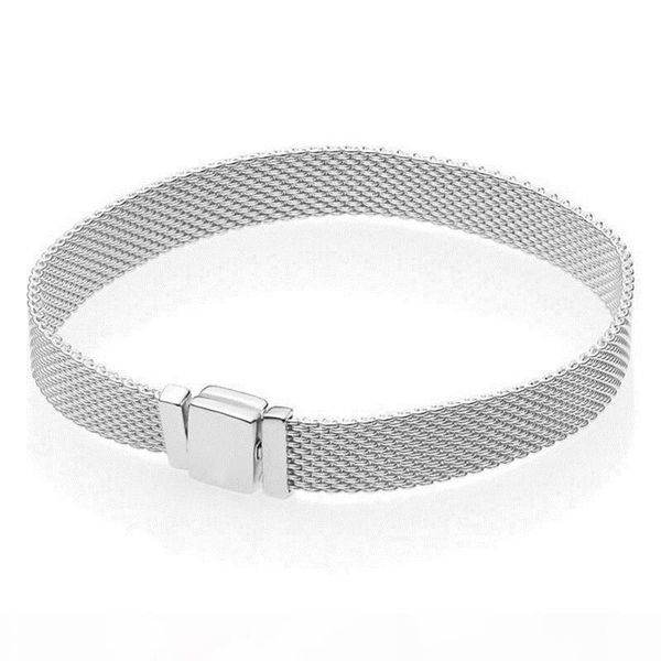 

925 sterling silver pandora bracelet woven mesh silver reflexions bracelets bangle fit women bead charm europe diy jewelry c18122801, Black