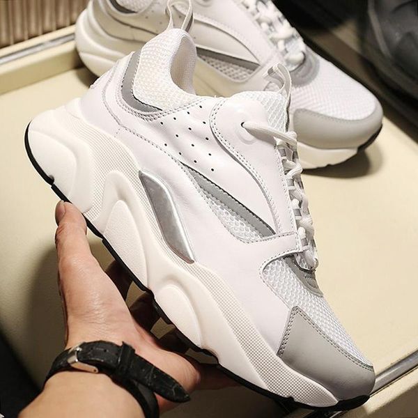

drop ship mens luxury shoes lace -up lightweight vintage chunky sneakers b22 sneaker in white technical knit white and silver -tone calfskin, Black
