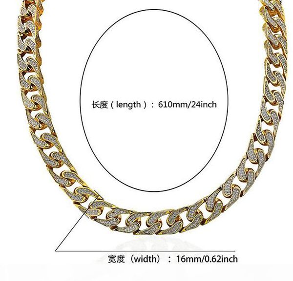 

16mm,14k gold plated miami cuban curb chain iced out copper mens chain necklace with diamond clasp locked cubic zirconia micro pave diamonds, Silver