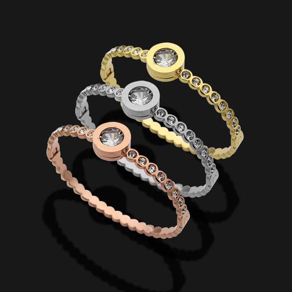 

2020 designer titanium steel jewelry bracelet b letter circle diamond bracelet single row drill lady bracelet, Black